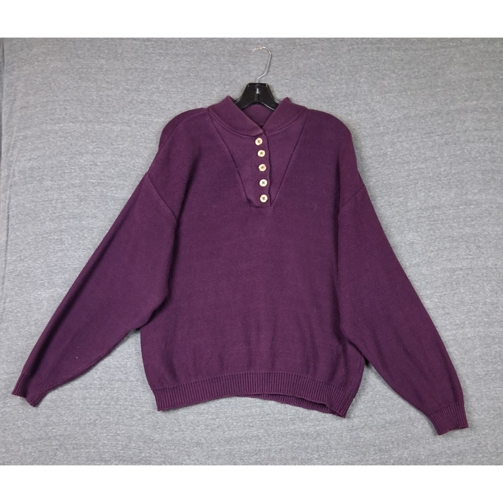 VTG Lands End Womens Sweater‎ Large Purple Henley USA Made Dark Academia Cabin